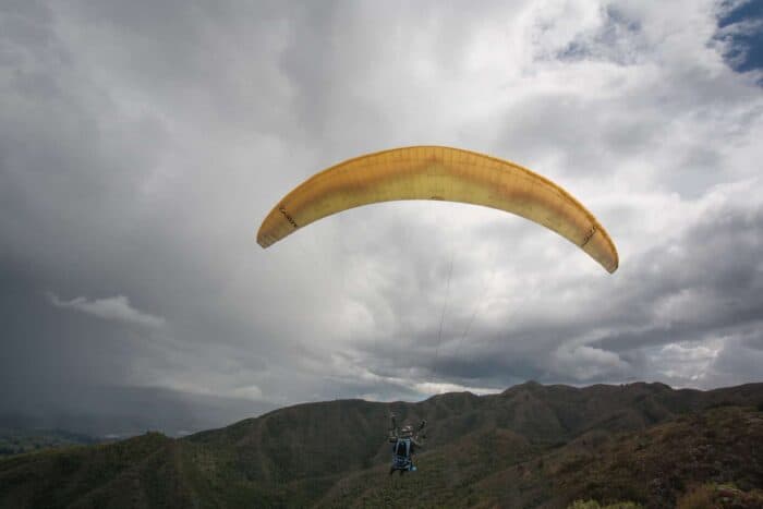 Paragliding at Sopó Colombia overlooking Embalse Tominé and Parque Pionono